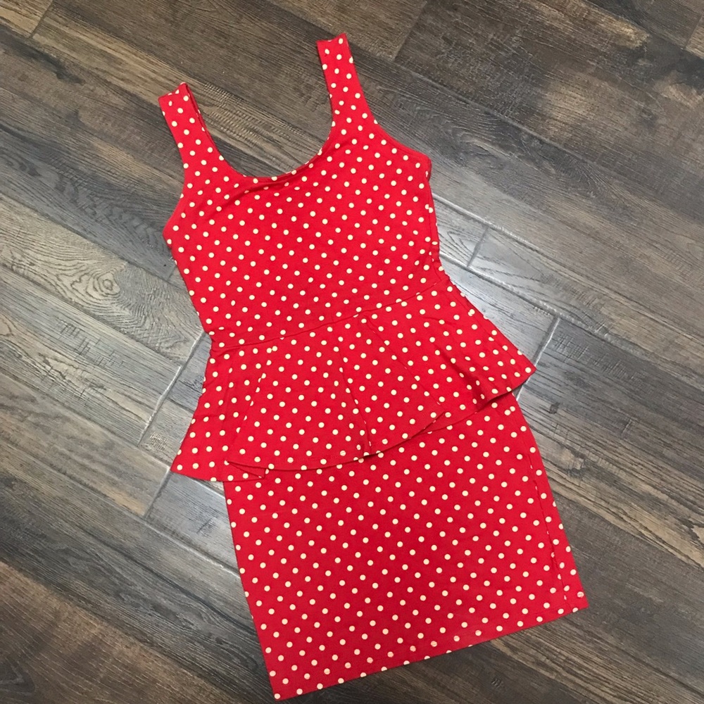 Forever 21 Peplum BodyCon Red Polka Dot Mini Dress